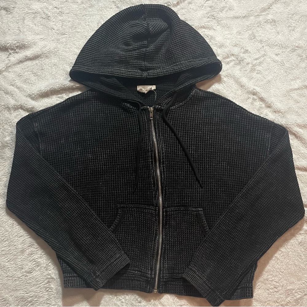 Hippie Rose Black Textured Hoodie